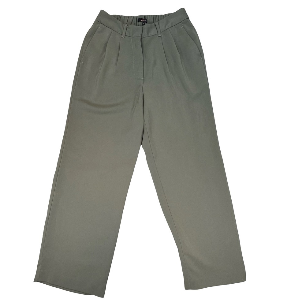 Quince Women Trousers Olive Green Pleated Wide Leg Career Minimalist 8